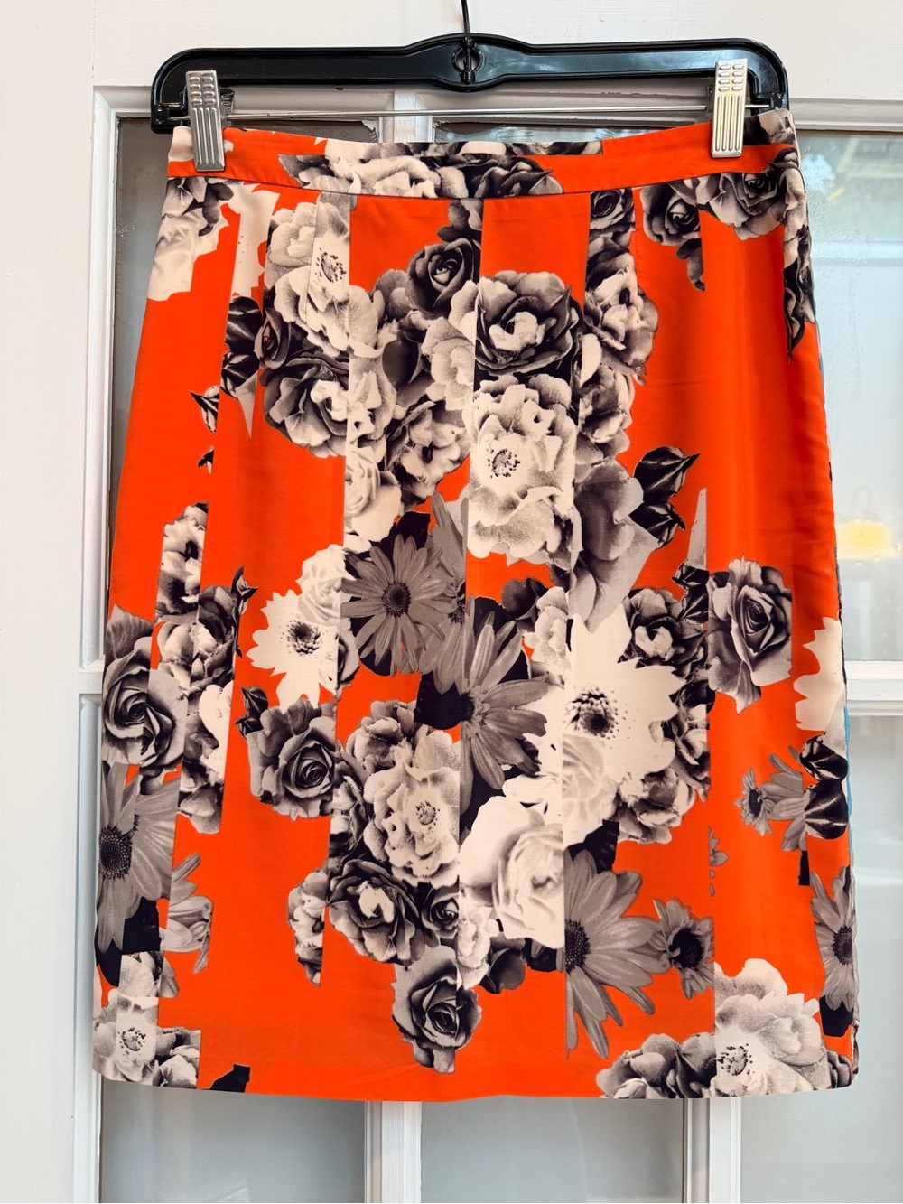 Yoana Baraschi Orange Blue Chic Feminine Rose Floral A-Line Skirt Size 0